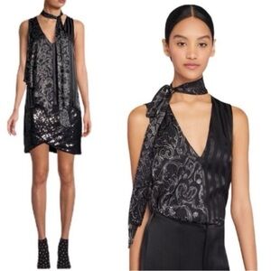 Alice + Olivia Black Silk Fifi Tie Neck Blouse Size XS